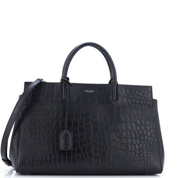 Saint Laurent Handbags - Saint Laurent Rive Gauche Cabas Crocodile Embossed Leather Medium Black